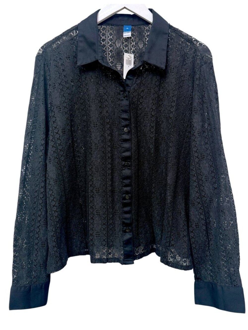 Old Navy Black Lace Shirt XL Button Down Blouse Womens Top NWT